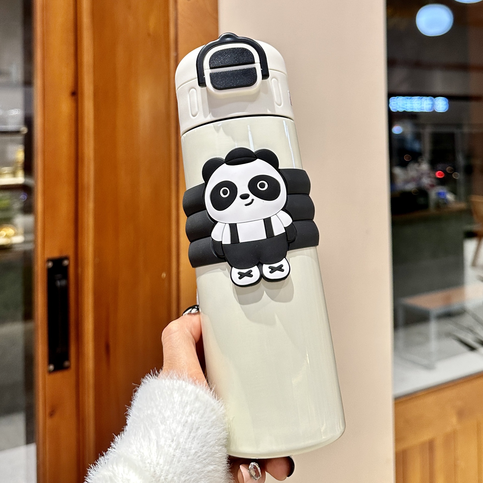 New double-drinking red Panda large-capacity insulated cup, children's cute straw cup, 316 stainless steel portable rope cup details Picture