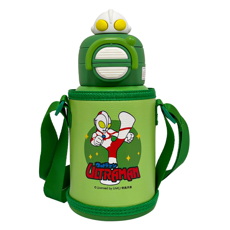 Ultraman children's insulated cup with cup sleeve, straw cup, boys' kindergarten school water cup, portable spring lid double-drinking cup Item Picture