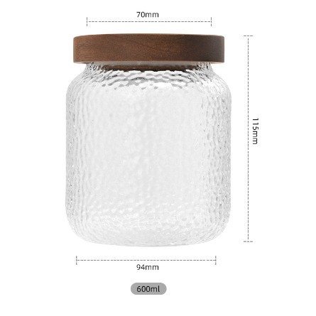 Creative hammer-patterned acacia wood storage jar, transparent household kitchen, glass sealed jar for storing grains, coffee beans and tea details Picture