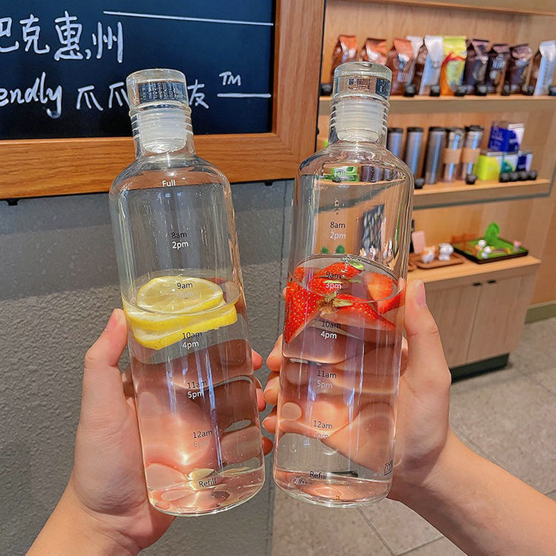 Transparent juice cup, high appearance level, time-scale plastic cup, portable water bottle, large-capacity drinking cup for women at any time full figure
