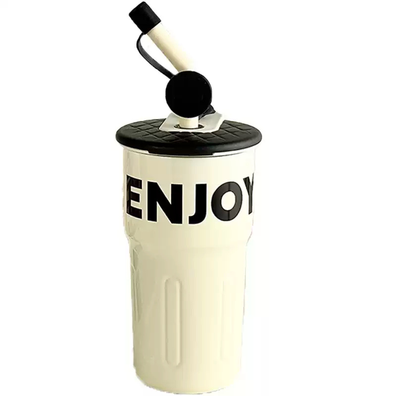 Wholesale of fashionable and simple straw cups, stainless steel coffee cups for office and home use, vacuum gift insulated cups with high appearance standards Item Picture