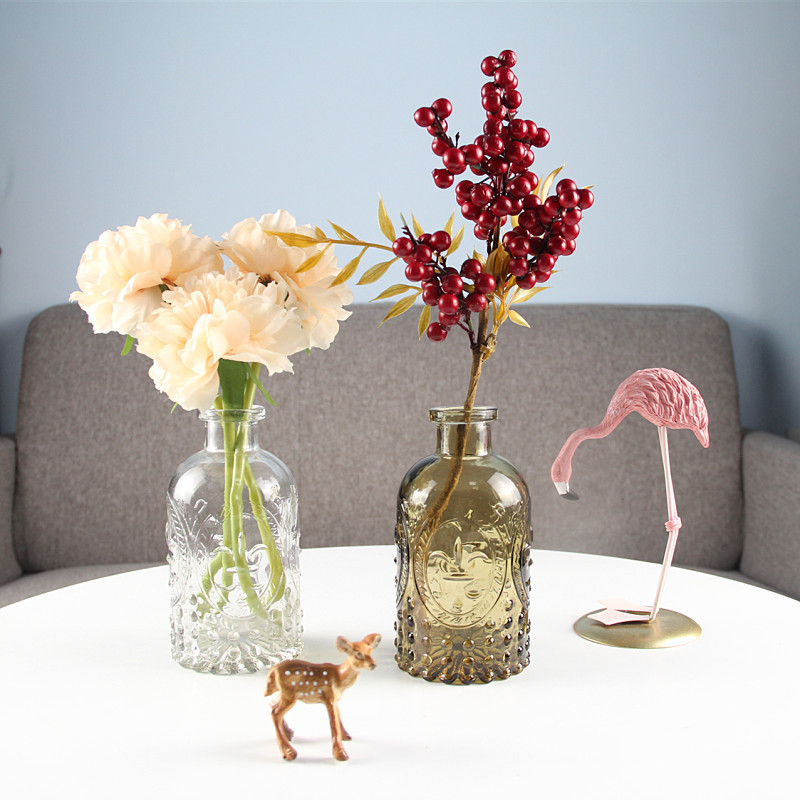 New Japanese-style grocery small-mouthed glass bottle vase, simple desktop decoration, European-style decorative vase, polka dot vase Specification drawing