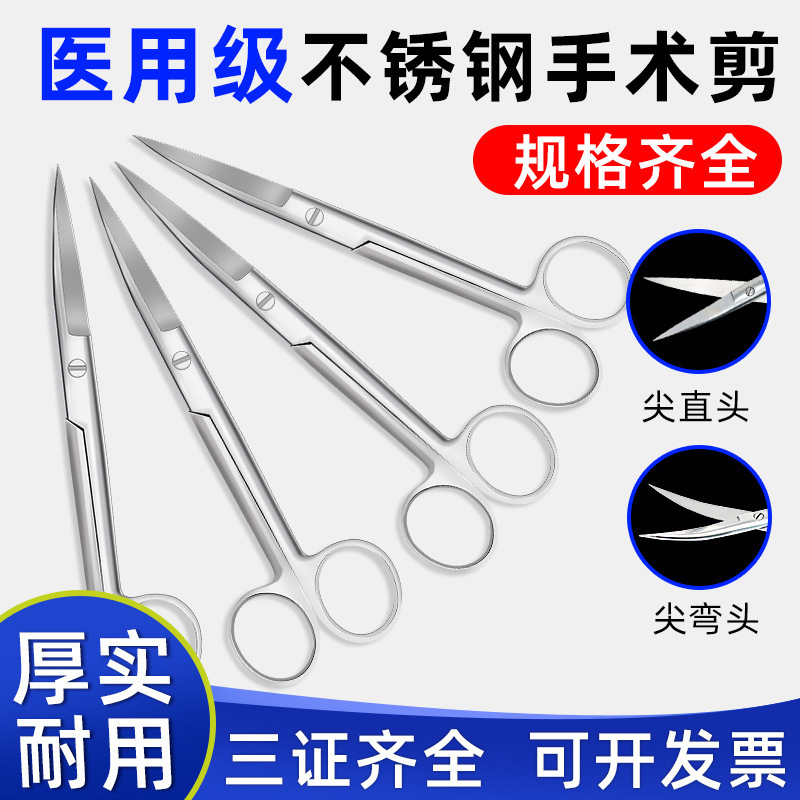 Medical stainless steel scissors, surgical suture removal, ophthalmic tissue gauze, small medical care, medical surgery, experimental anatomy scissors full figure