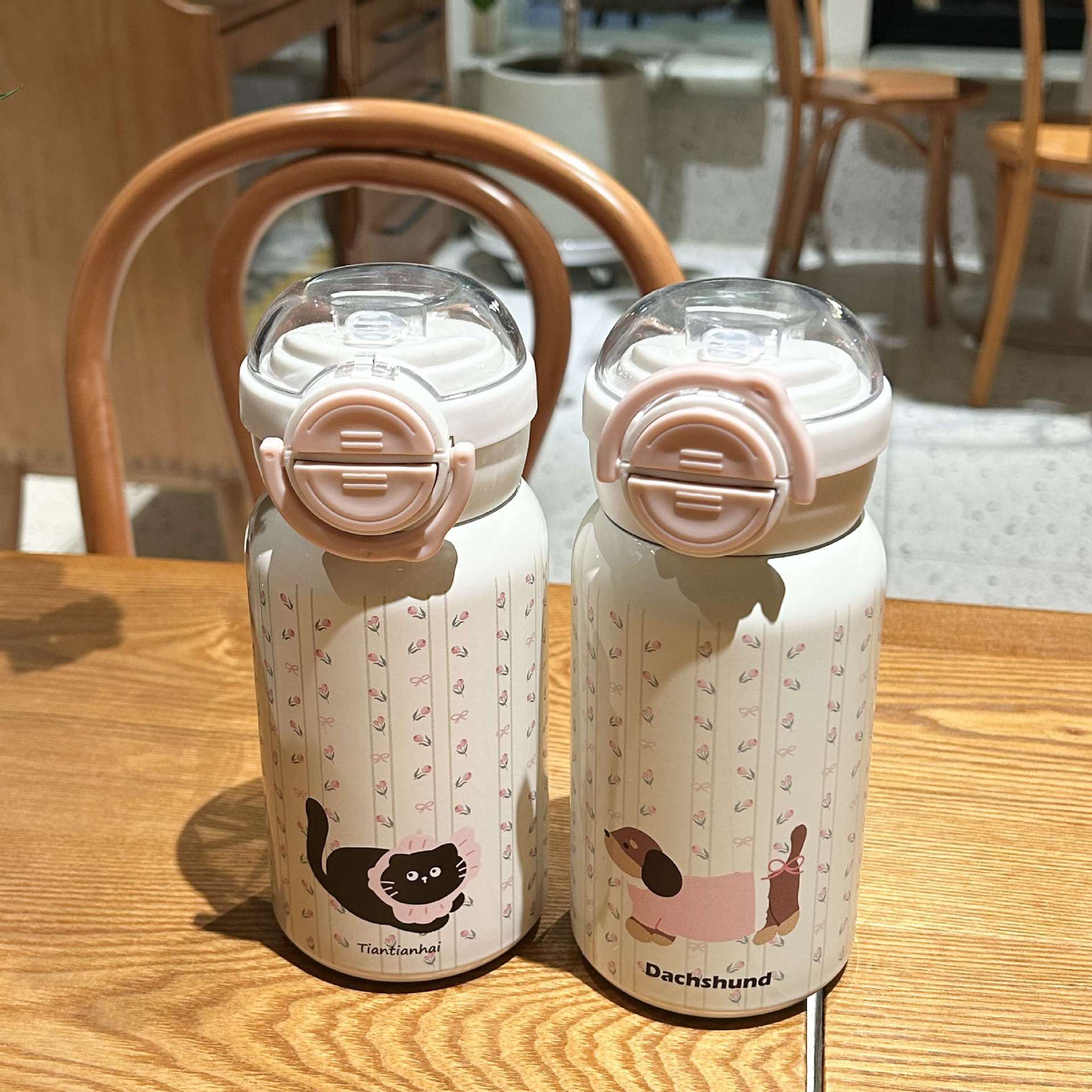 Super cute and adorable Instagram large-capacity girls' new 2024 stainless steel straw high appearance level female student water cup Specification drawing