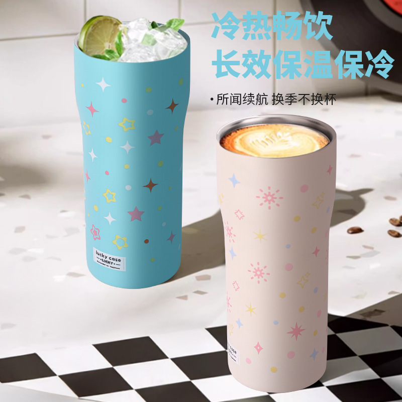 316 stainless steel insulated cup, double-drinking multi-color world straw ice cup, cute student large-capacity water cup Specification drawing