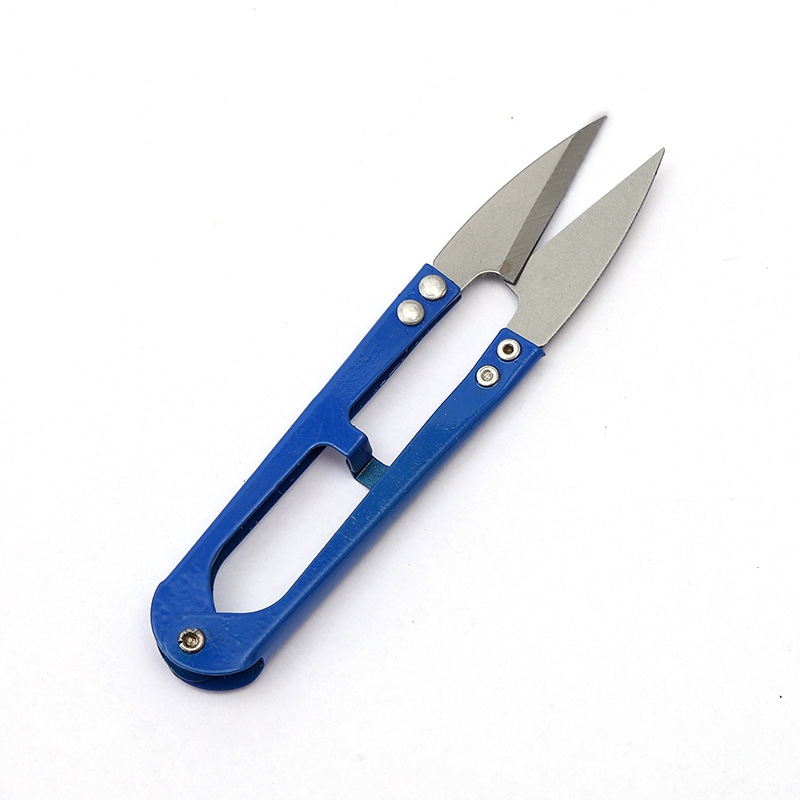Wholesale of small scissors for cutting thread ends, U-shaped spring yarn scissors, color spray-painted cross-stitch fishing line small scissors Item Picture