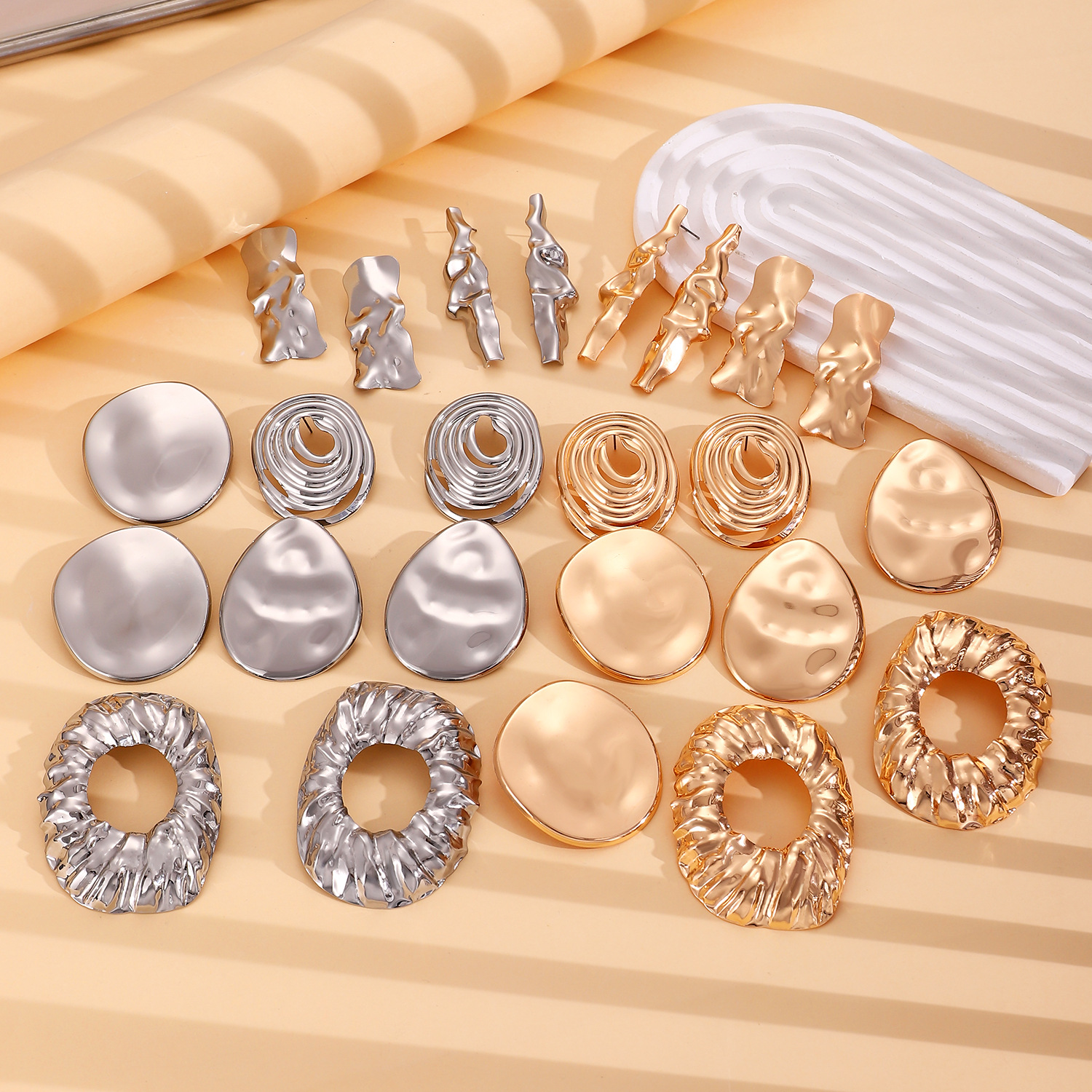 European and American cross-border retro exaggerated metal lava pleated texture stud earrings irregular geometric earrings earrings for women Application Scenario