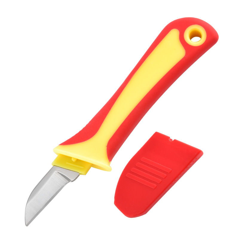 Multi-functional plastic-handled electrician's knife, straight and curved edge electrician's scissors, old-fashioned insulated knife, electrician's tool specifically designed for power use undefined