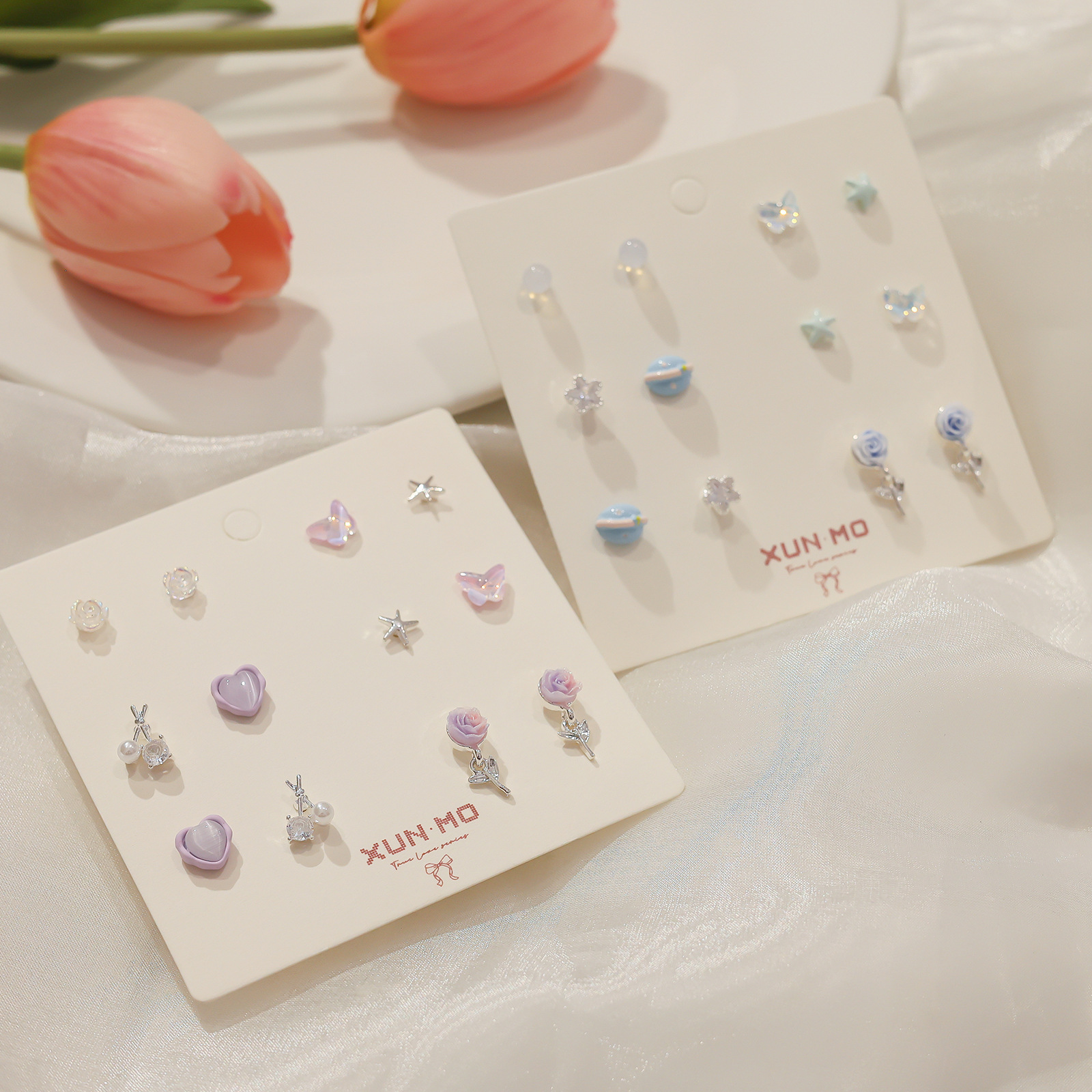 New sweet and cool style Aurora exquisite stud earrings, simple rose flower silver needle earrings, cute and versatile earrings for women wholesale full figure