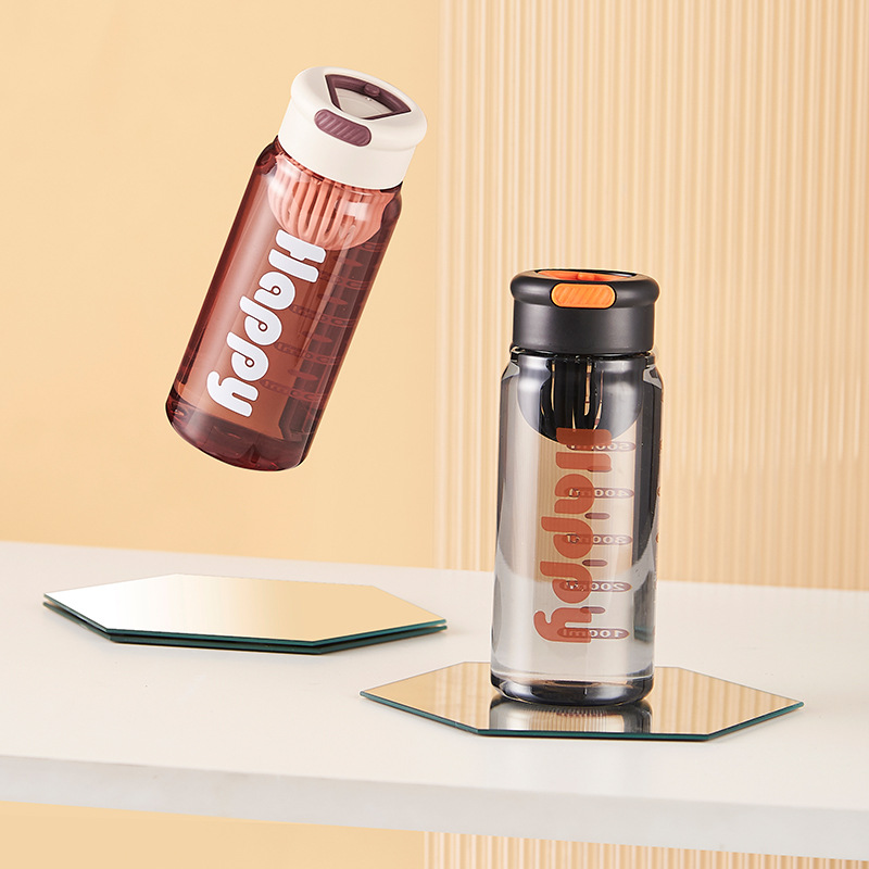 Simple and popular letter water cup with tea strainer, portable plastic water cup, silicone hand to enhance appearance level, direct drinking cup, space cup details Picture