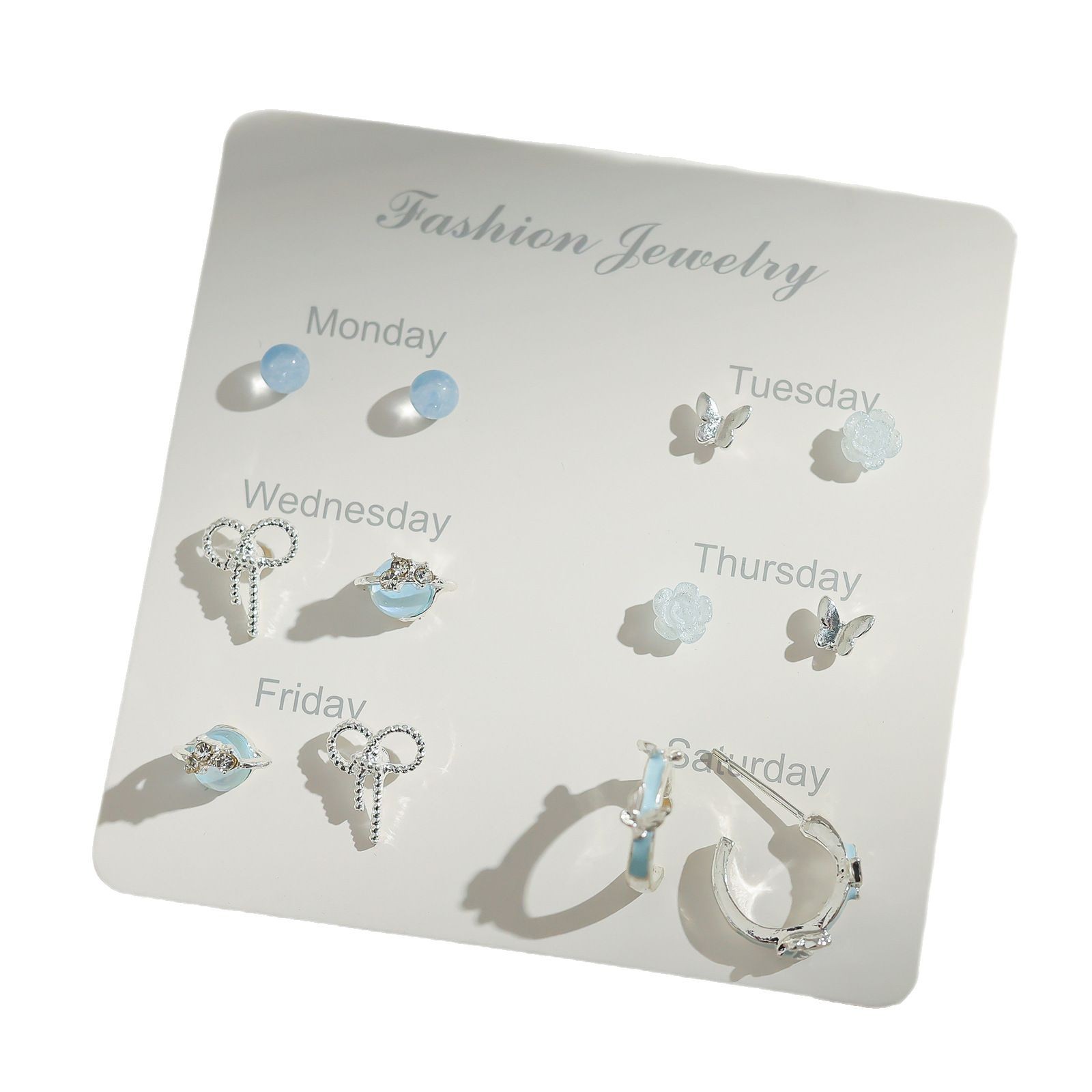 Blue butterfly star stud earrings set for women, light luxury, fashionable and high-end style earrings, versatile and refreshing earrings wholesale Item Picture