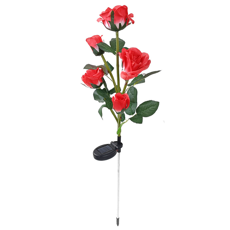 New outdoor LED simulation flower lights, garden lawn lights, Amazon ground socket lights, 5-head solar rose flower lights Item Picture
