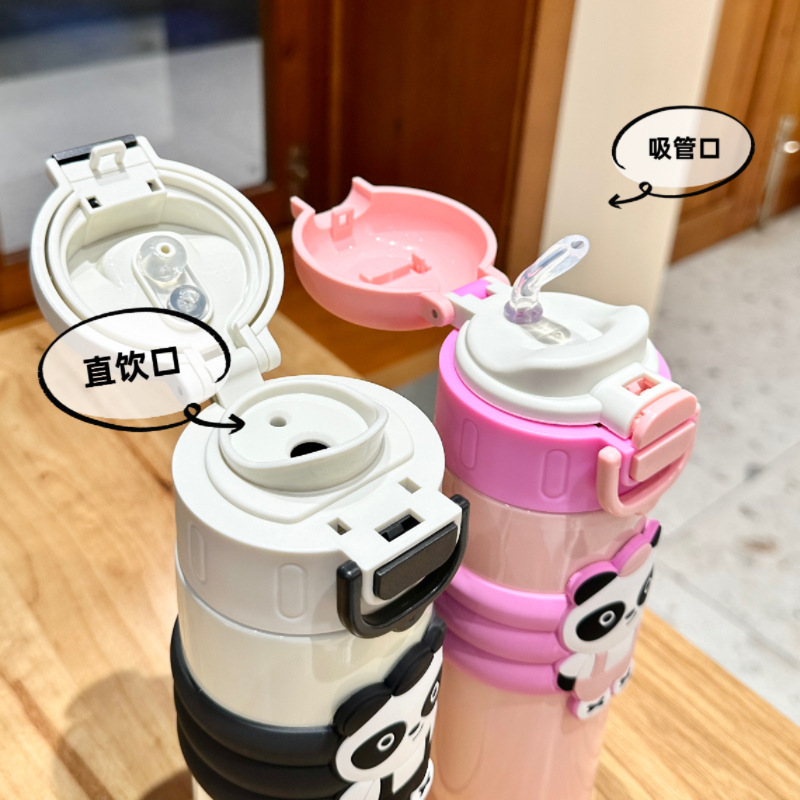 New double-drinking red Panda large-capacity insulated cup, children's cute straw cup, 316 stainless steel portable rope cup Specification drawing