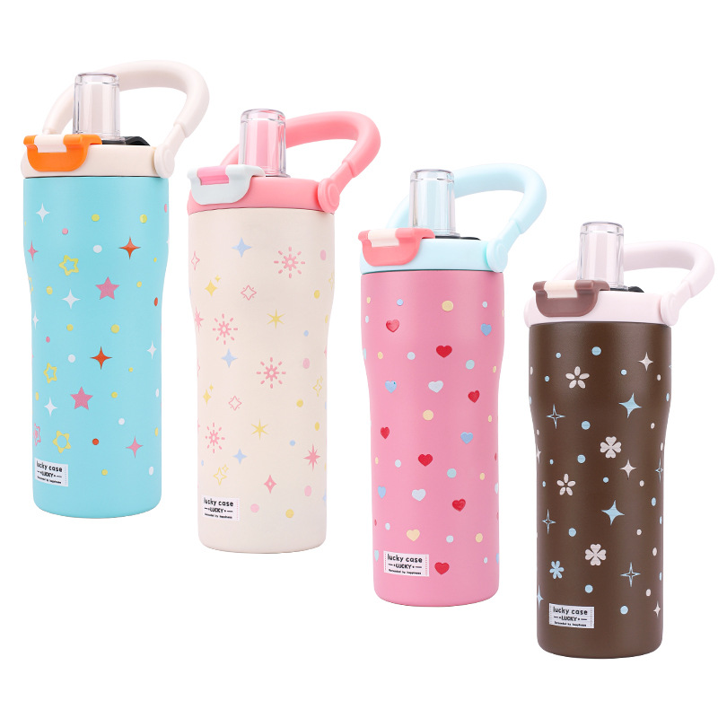 316 stainless steel insulated cup, double-drinking multi-color world straw ice cup, cute student large-capacity water cup Item Picture