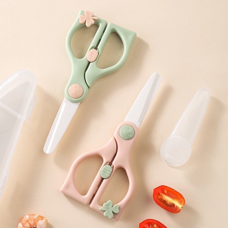Ceramic scissors with covers, children's food scissors, baby complementary food scissors, household food, kitchen blunt-tipped food scissors tools details Picture
