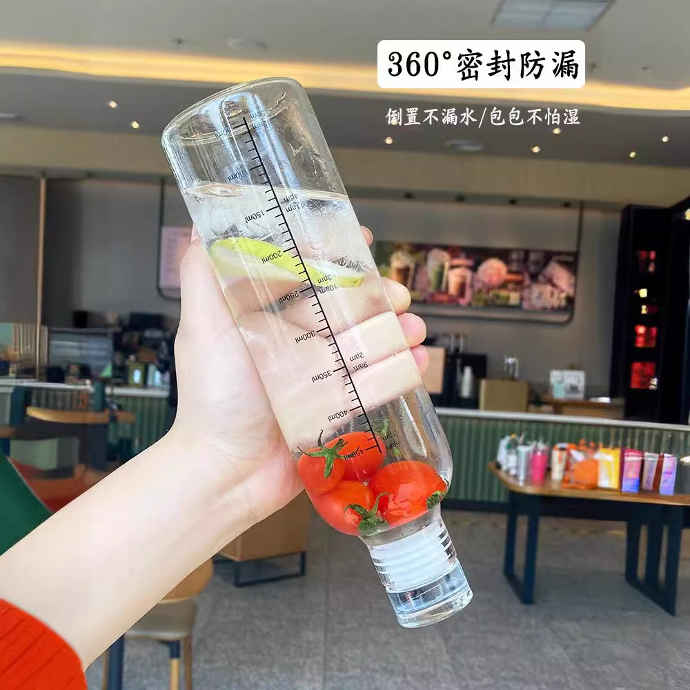 Transparent juice cup, high appearance level, time-scale plastic cup, portable water bottle, large-capacity drinking cup for women at any time details Picture
