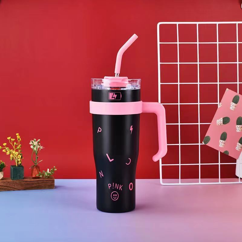 New blackpink Giant Hug Straw Cup, female student stainless steel insulated cup, large-capacity ice cup Specification drawing