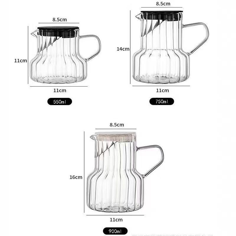 High borosilicate glass coffee pot, vertical pattern sharing pot with filter, home and office flower pot, brewing pot Item Picture