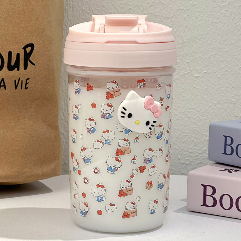 New InS-style cute sticker girls' straw cup, portable large-capacity home cup for easy use Specification drawing