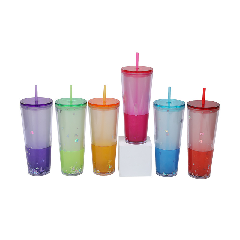 Factory direct sales, processing and customization of 26oz double-layer plastic straw cups, luminous creative molten paste Halloween portable water cups Specification drawing