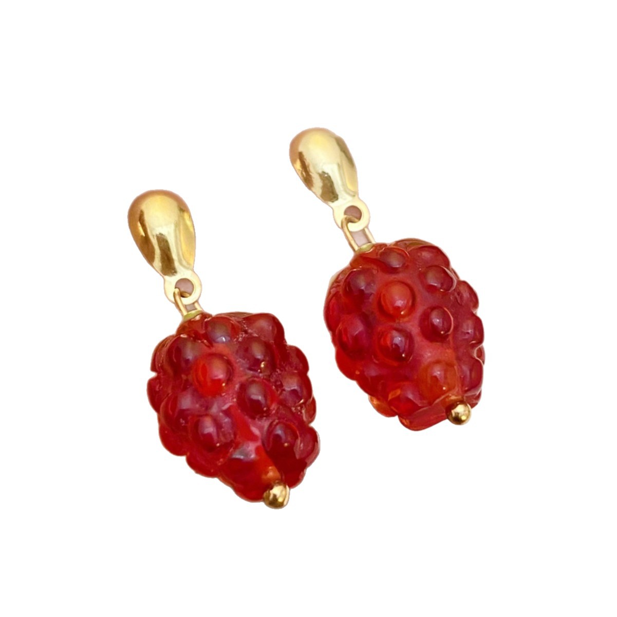 Cross-border French creative design raspberry and raspberry stud earrings, red fruit earrings, women's fashion, light luxury and high-end feel Item Picture