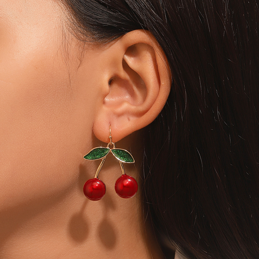 European and American Instagram strawberry and cherry earrings for women, Japanese and Korean fashionable and creative fruit earrings, and sweet cherry earrings for Internet celebrities details Picture