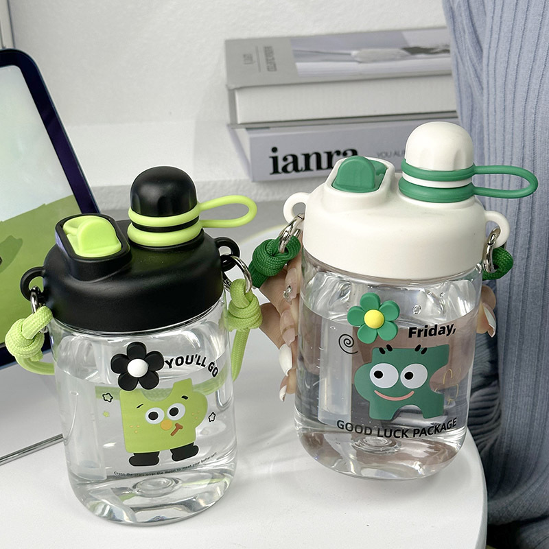 Summer new style with straw, high-temperature resistant, high appearance level, cute water cup, simple Korean version portable double-drinking plastic cup for students Specification drawing