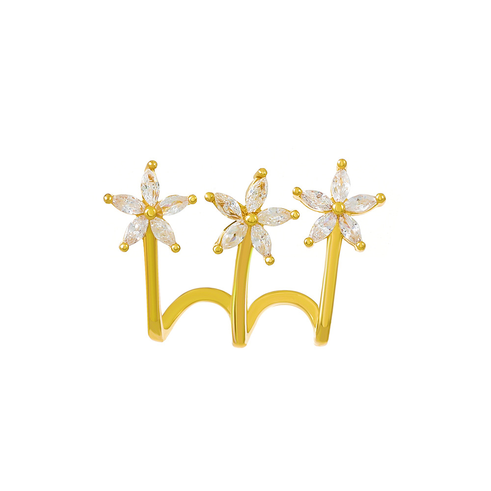 European and American ins Zircon flower stud earrings, fashionable and light luxury, single-row claw-shaped three small flower earrings, simple single earrings Item Picture