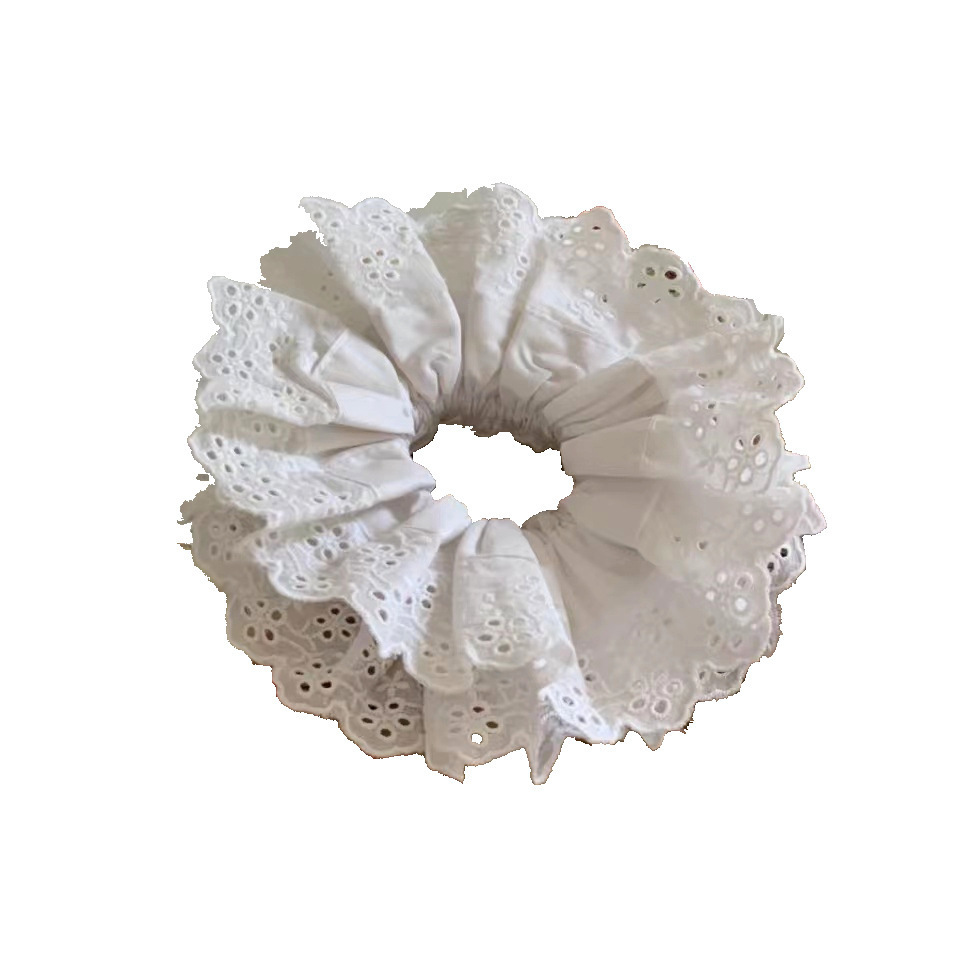 Retro double-layer large lace-trimmed hair tie for women, French Lolita hollowed-out large intestine tie, with a high-end look Item Picture