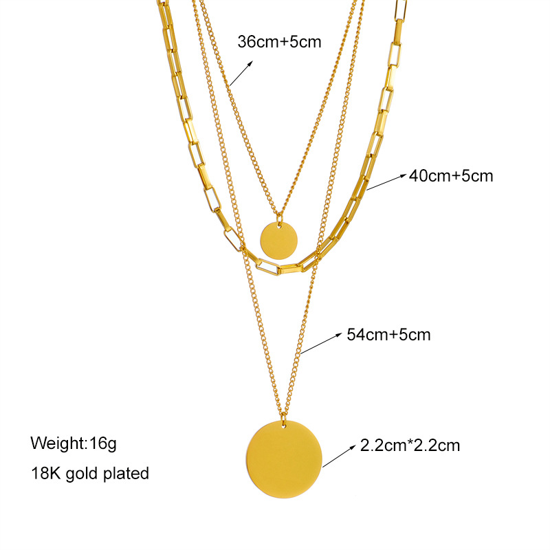 European and American cross-border fashion, versatile, simple and elegant, cold style titanium steel multi-layer round pendant chain necklace Application Scenario