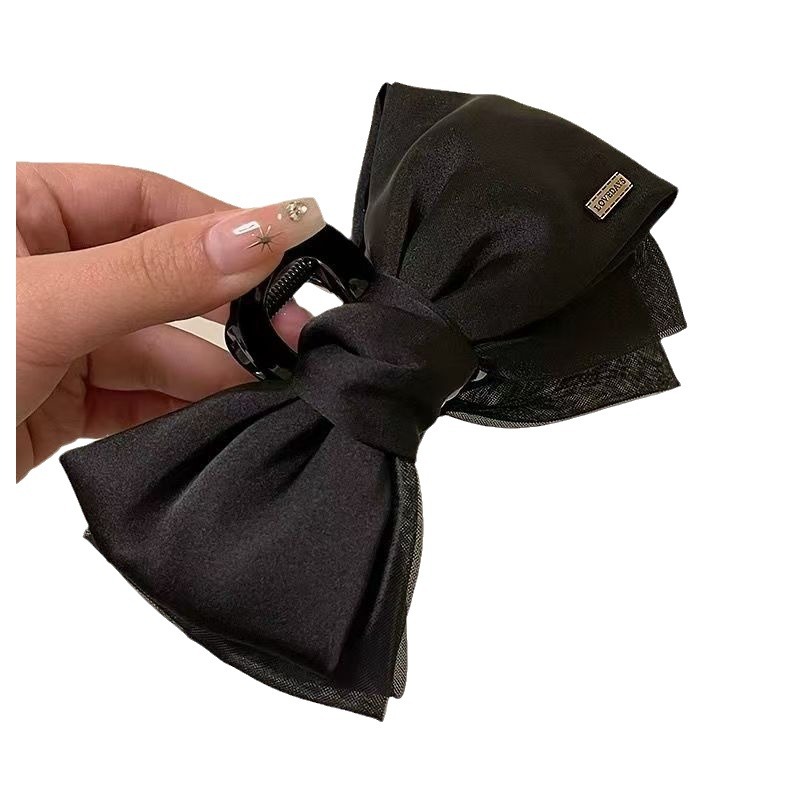 New "Fugitive Princess" hairpin for women, large double-layer bow grab clip, high-end lace shark clip, elegant hairpin Item Picture
