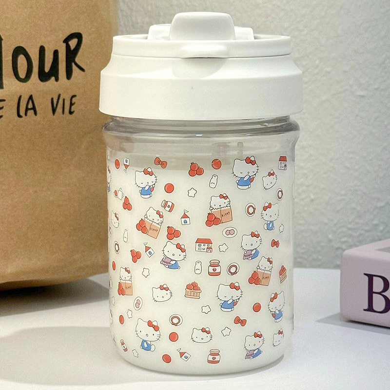 New kt cat cute sticker straw cup for girls on Instagram, portable double-drinking cup for girls, plastic cup, heat-resistant Specification drawing
