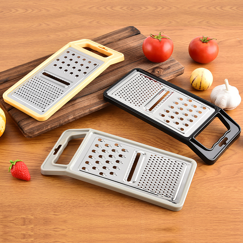 Stainless steel flat cheese grater, cheese grater, carrot grater, potato slicer, multi-functional cutting board, cucumber grater Specification drawing