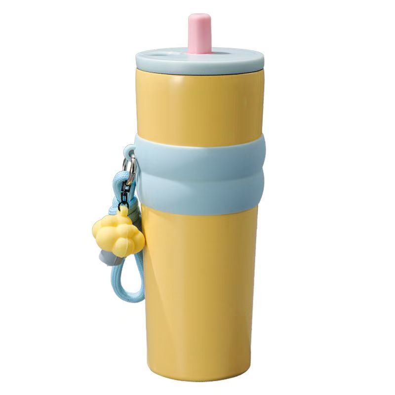 Cross-border large-capacity stainless steel insulated cup, handle rope, portable car cup, creative high appearance level straw ice cube cup Item Picture