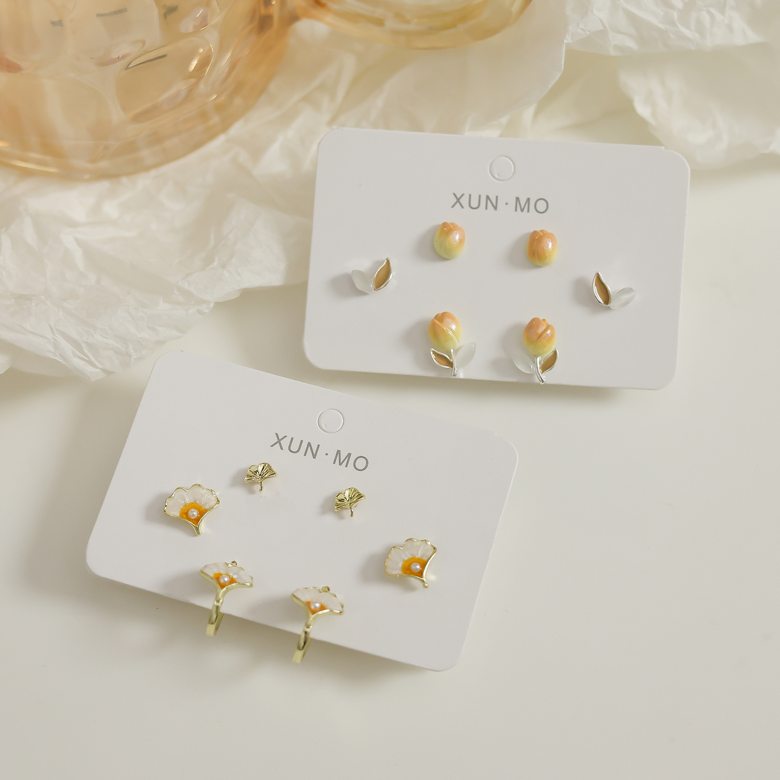 Autumn and winter Maillard cute and childlike silver needle stud earring set, versatile for students, cat earrings, cartoon earrings, women wholesale Specification drawing