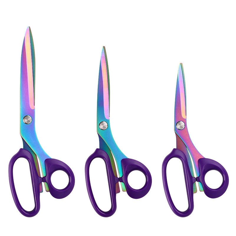 Lin Tai's stainless steel household tailor cutting fabric clothing sewing scissors, PU leather color titanium anti-slip tool scissors Item Picture