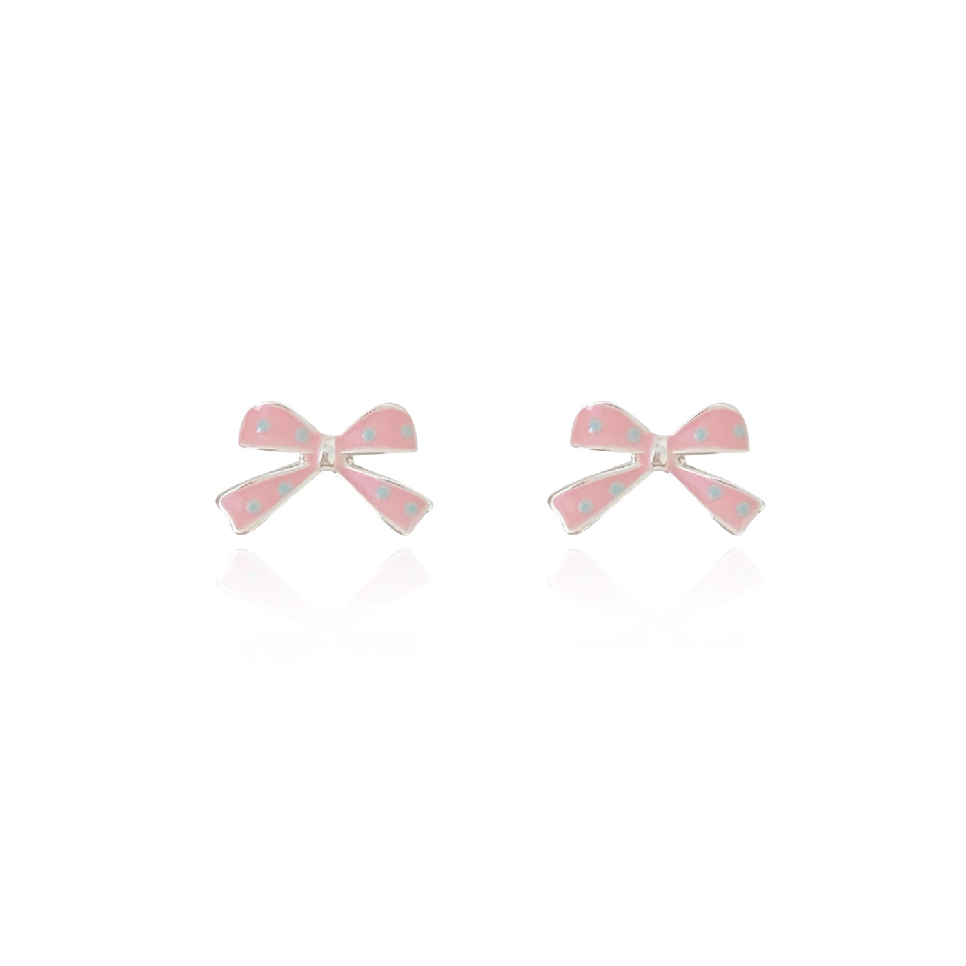 Korean sweet oil-dripping polka dot bow stud earrings, small and simple new style, versatile and girlish heart earrings Item Picture
