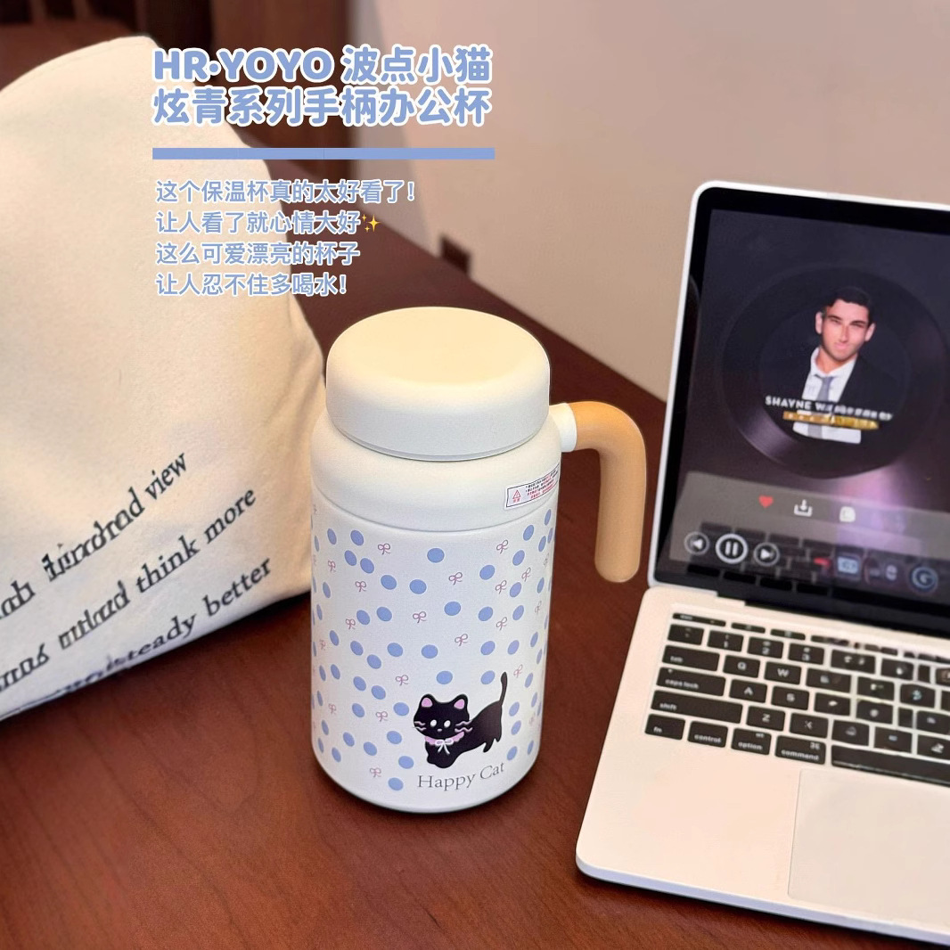 Cute kitten water cup, insulated cup, women's home, high appearance level, large capacity, new 2025 portable anti-drop student cup Specification drawing