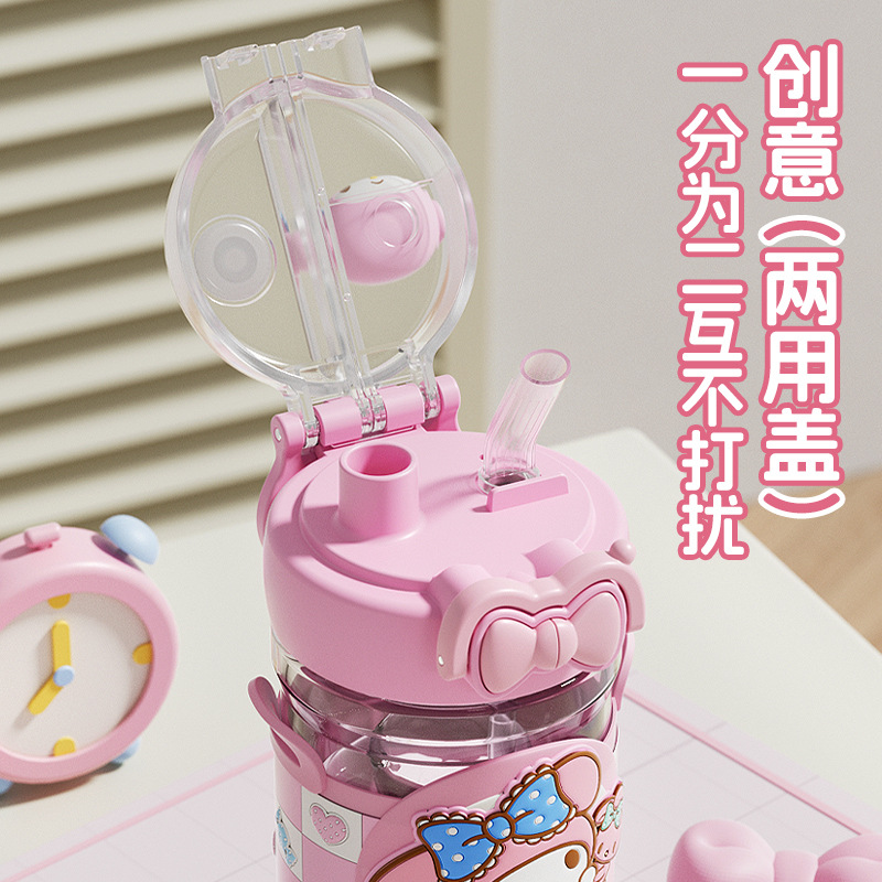 Sanrio Family series water cups, double-drinking cute plastic cups, cartoon children's straw cups, large-capacity cups, portable Specification drawing