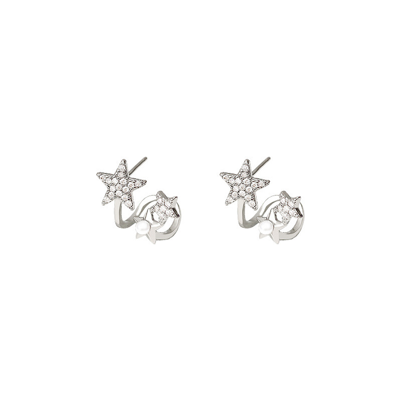S925 Silver Needle exquisite Full diamond star earrings, versatile and high-end for women, dark pearl stud earrings, a unique and popular ear accessory Item Picture