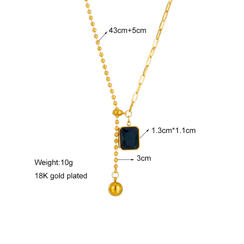 Korean version of a niche high-end simple metal titanium steel black square diamond round bead asymmetrical pull-out adjustable collarbone necklace Application Scenario