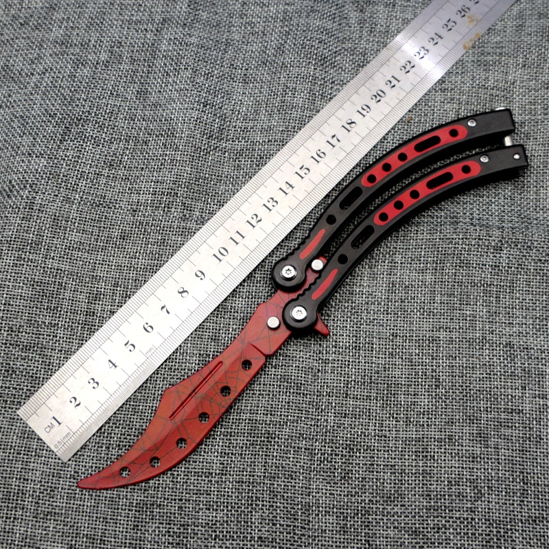 CSGO butterfly knife from the manufacturer, all-steel outdoor folding 3D swing practice, uncut blade freestyle training, titanium alloy curved knife Specification drawing