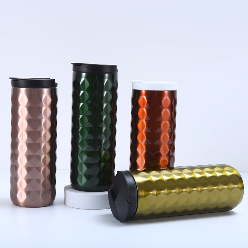 Amazon's new diamond-shaped straight cup, 304 stainless steel vacuum insulated cup, outdoor portable double-layer car cup details Picture