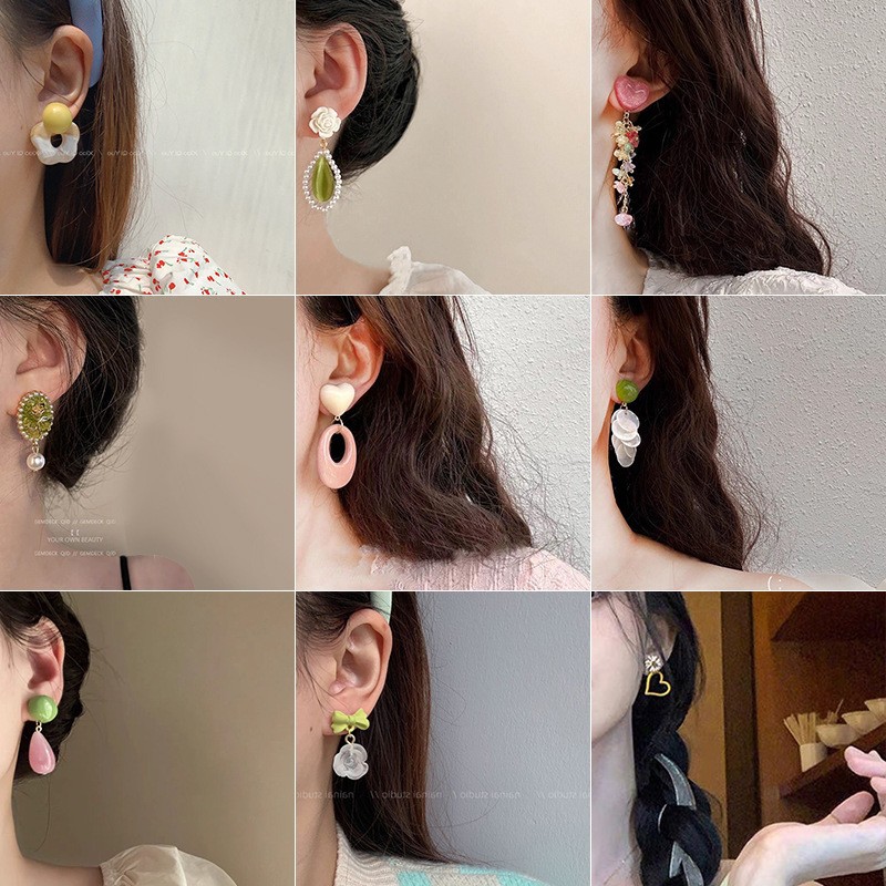 Colorful earrings suitable for spring for women, 2024 new bestsellers, fresh and cute stud earrings, Dopamine Sen-style flower earrings Specification drawing