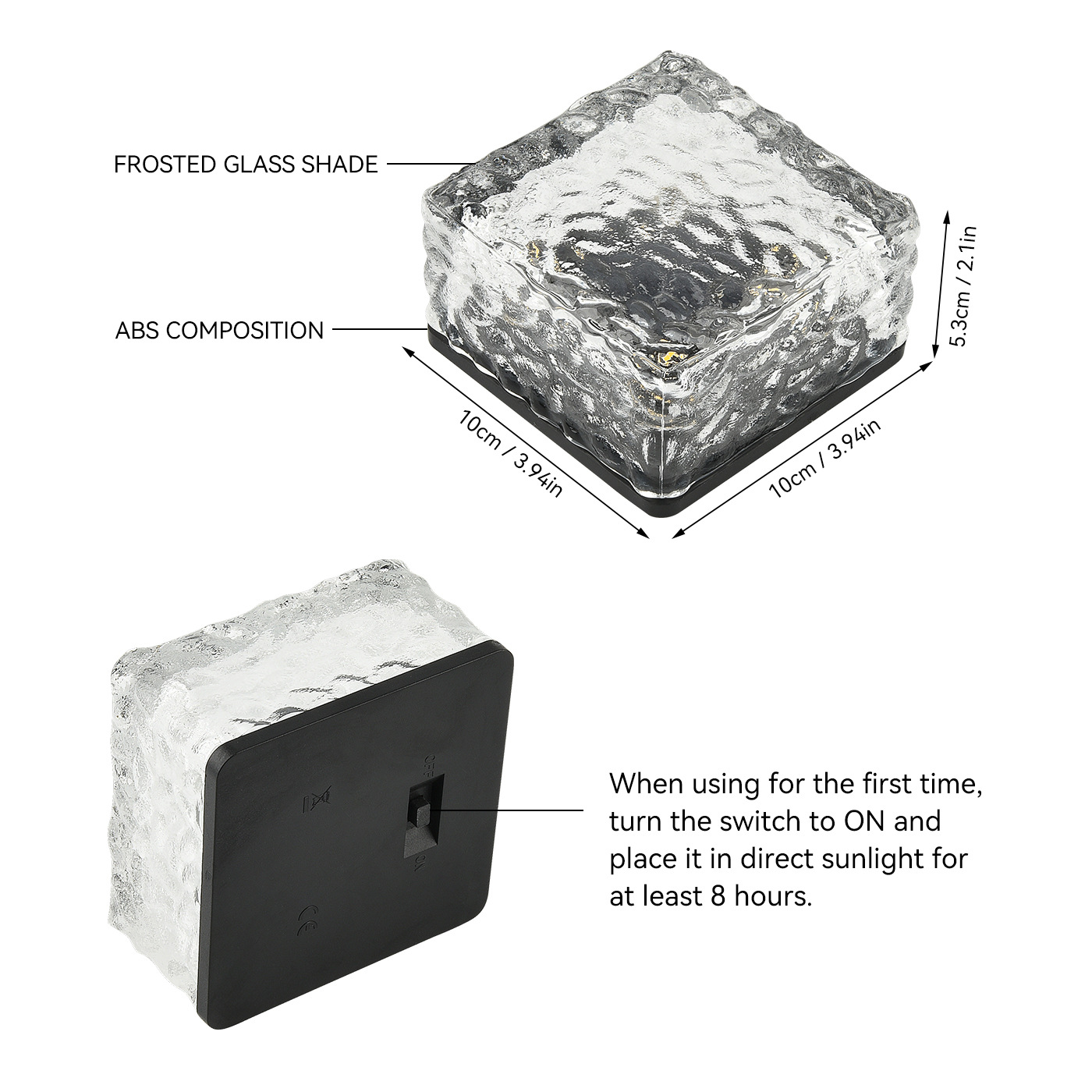Solar garden lights, villa garden atmosphere night lights, decorative landscape lawn ice brick lights, glass square ground buried lights Application Scenario