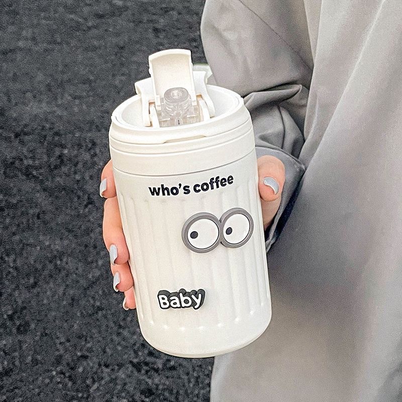 New minimalist insulated cup, portable double drinking cup, straw cup, high appearance level for girls, portable coffee cup with vertical stripes full figure