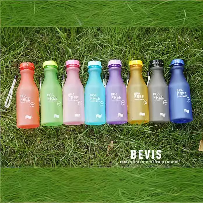 Soda water bottle, plastic cup, transparent frosted, portable, anti-drop, sealed, strappy, milk tea cup, water cup, high appearance level gift for girls details Picture