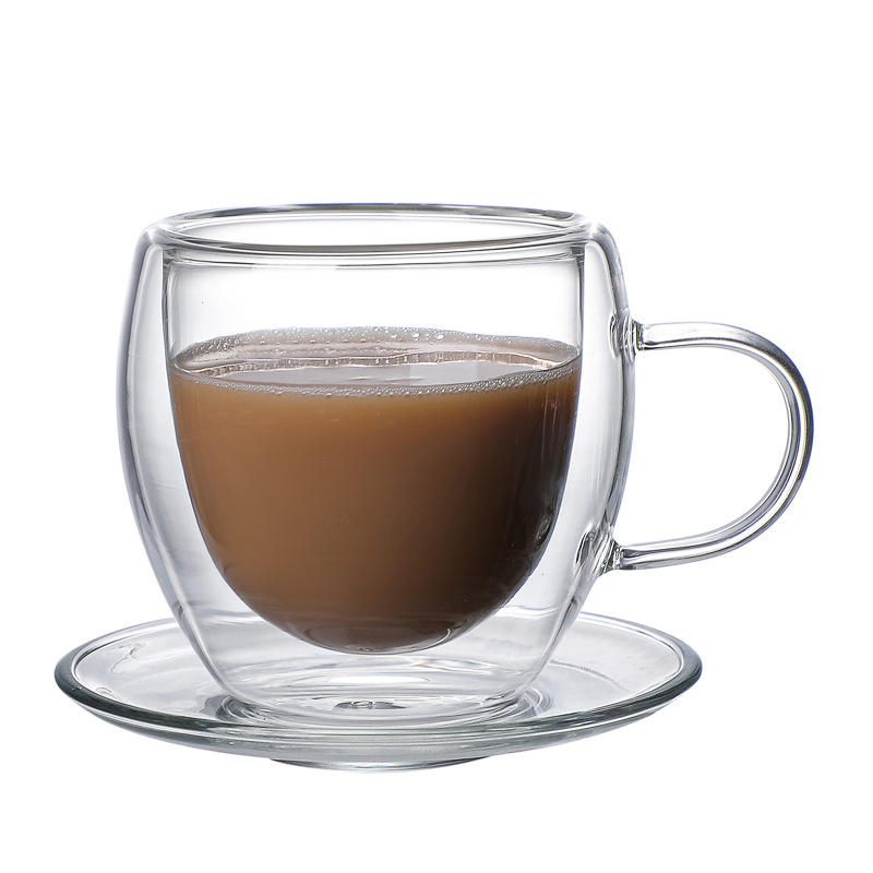 Double-layer high borosilicate coffee cups with saucers, glass water cups, office cups and tasting cups, 80ml set in stock Item Picture