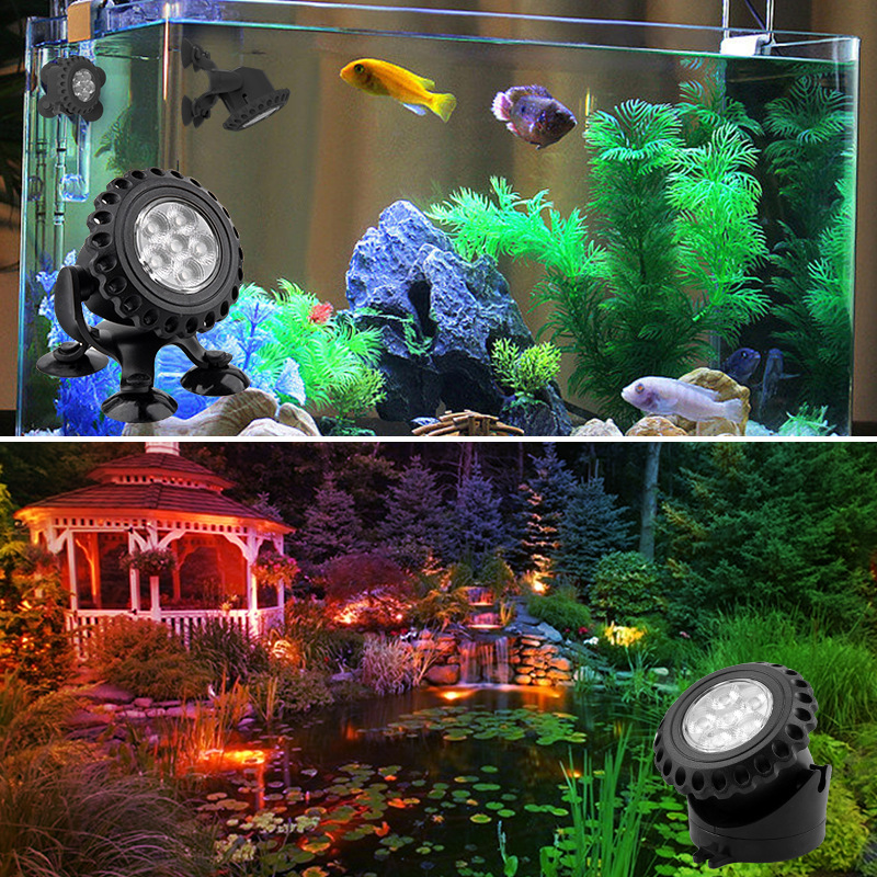 New cross-border solar underwater light, waterproof landscape suction cup, seven-color underwater rockery, water pool, fish pool and fish tank light Application Scenario