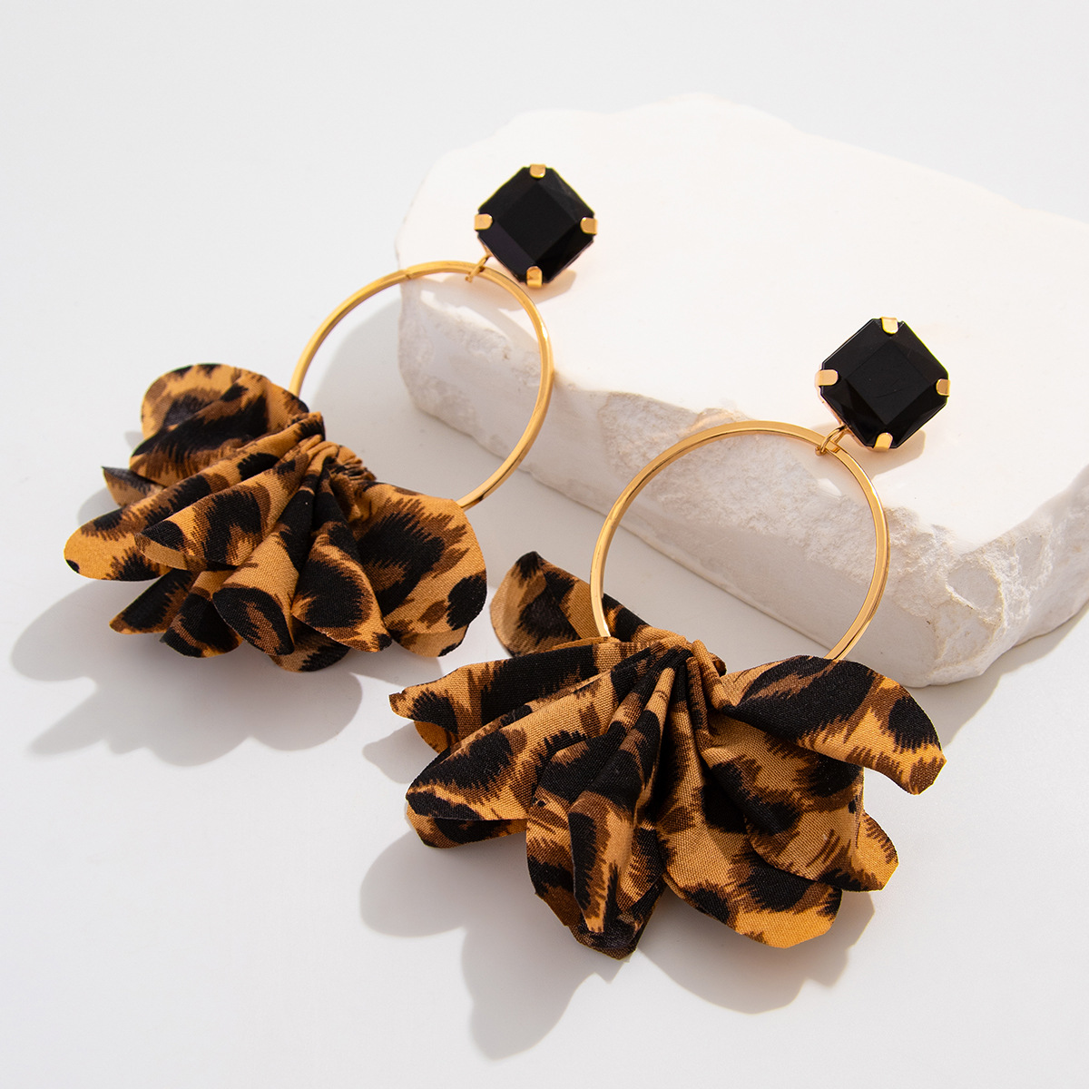 Leopard print earrings punk retro earrings European and American personality geometric large stud fabric polka dot print earrings details Picture